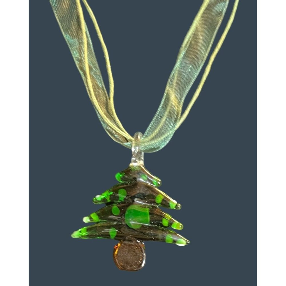 Fused Glass Necklace Christmas Tree Snowman Holiday Jewelry - Picture 6 of 9